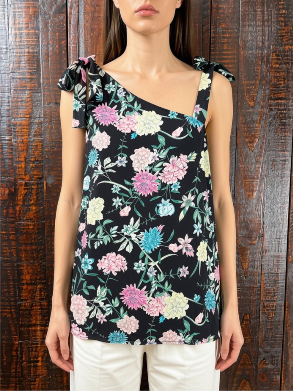 Kensie Floral Tie Shoulder Tank Top NWT XS